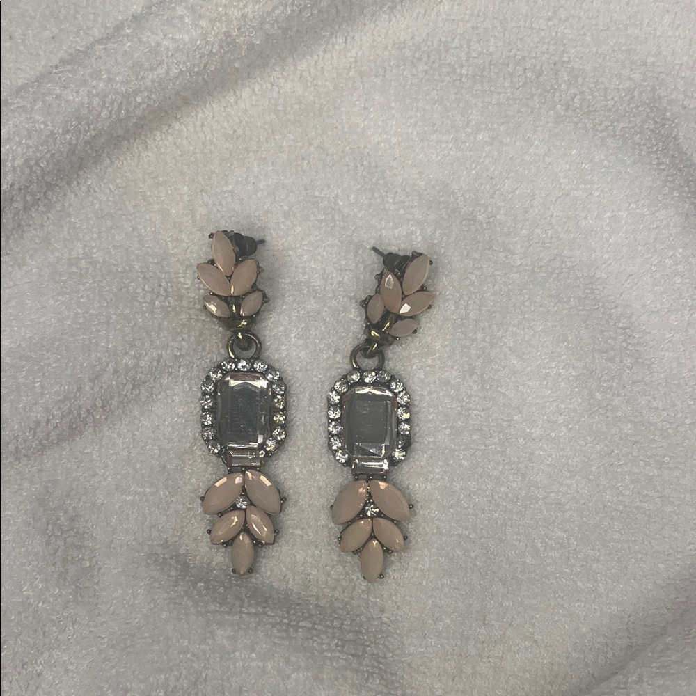 Elegant Crystal and Pink Leaf Drop Earrings